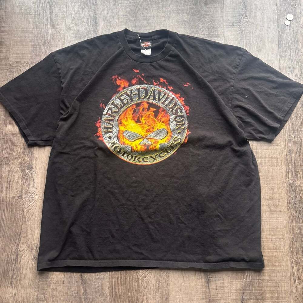 Harley Davidson Flame Skull T-Shirt Size 2XL Black Red Deer Alberta